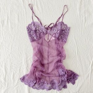 Vintage Y2K Victoria's Secret Purple Lace Sheer Babydoll Slip